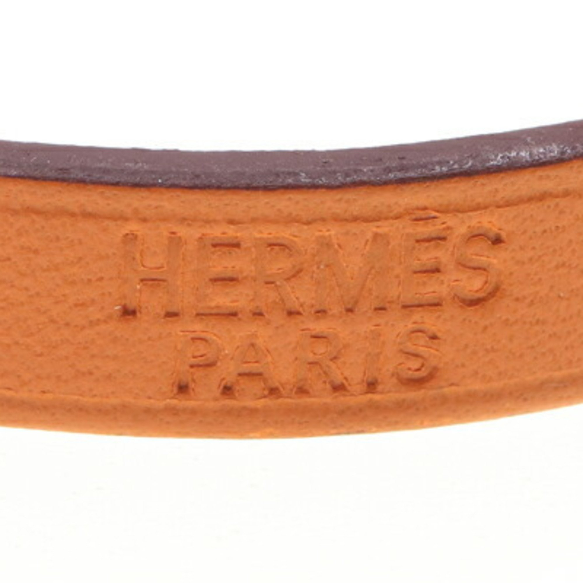 Hermes Bracelet API III Orange Leather □K Stamped 2007 Made L Size Bangle Women's 3 HERMES