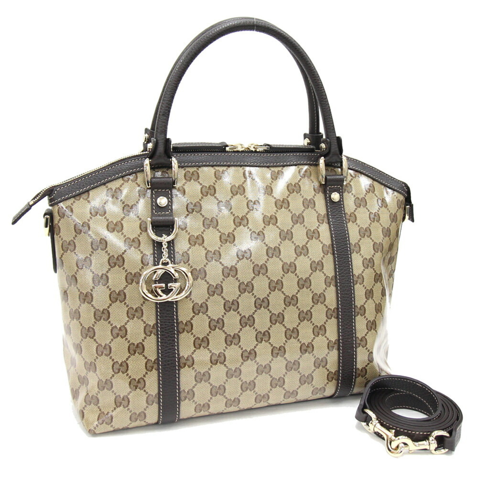 Gucci handbag, crystal GG, beige, coated canvas, leather, GG pattern, women's, GUCCI