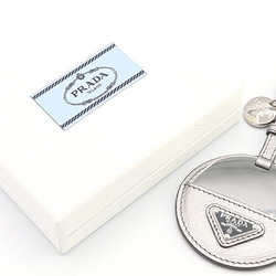 Prada Key Holder Silver Grey Leather Bag Charm Ring Mirror Women's PRADA