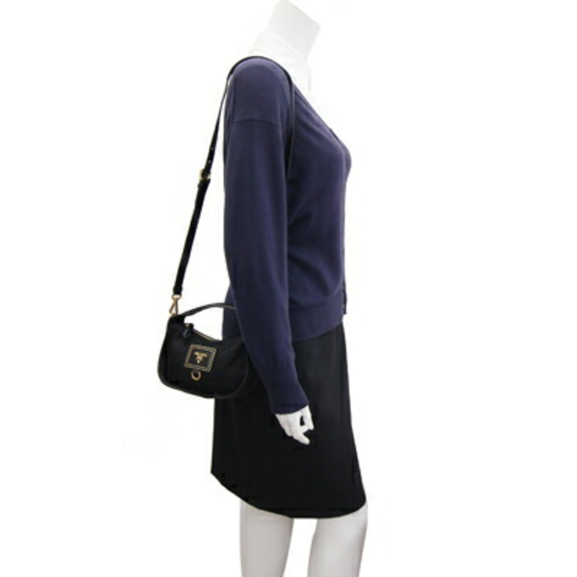 Prada Shoulder Bag Black Nylon Leather Handbag Women's PRADA