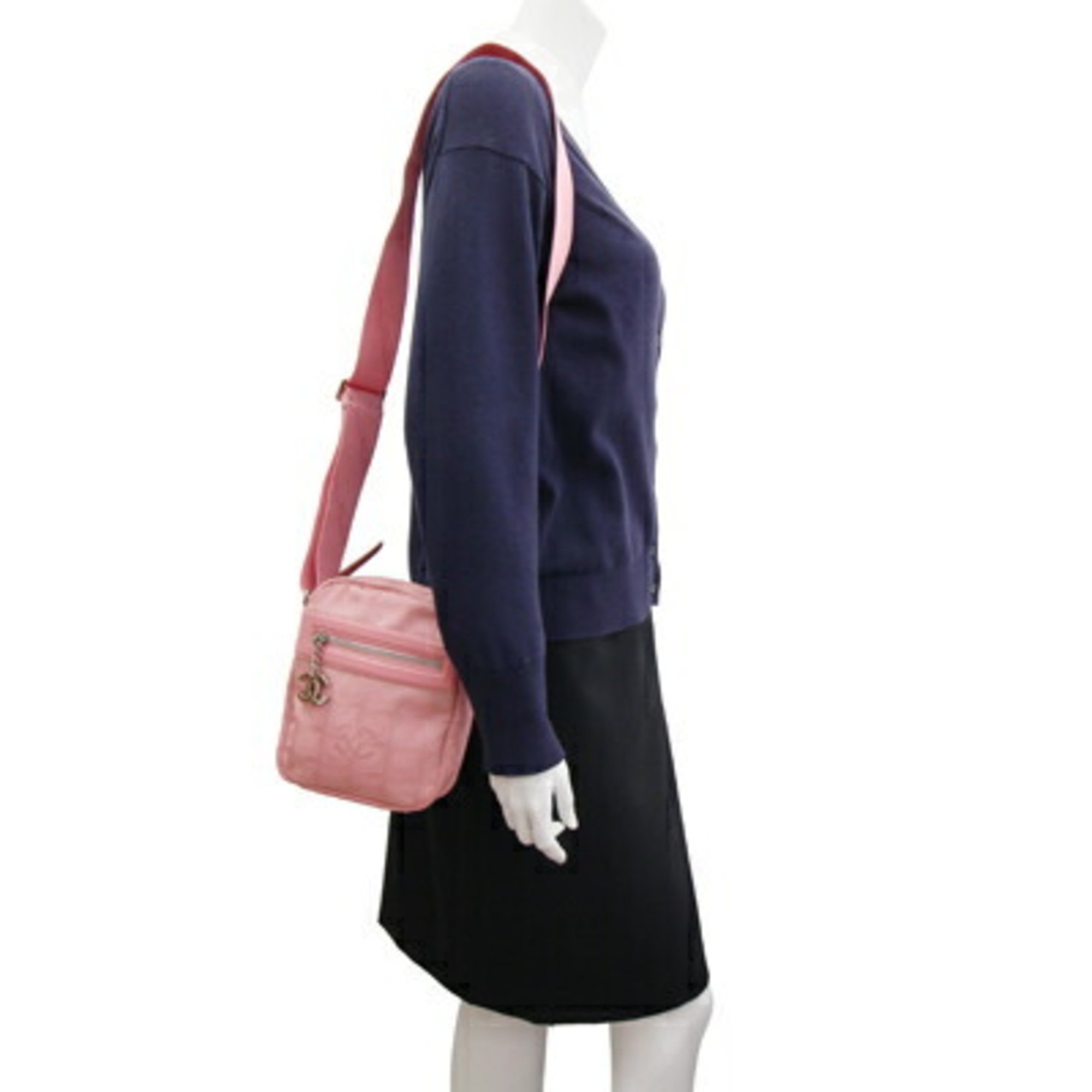Chanel Shoulder Bag New Travel Line A30913 Pink Nylon Leather Pochette Coco Mark Women's CHANEL