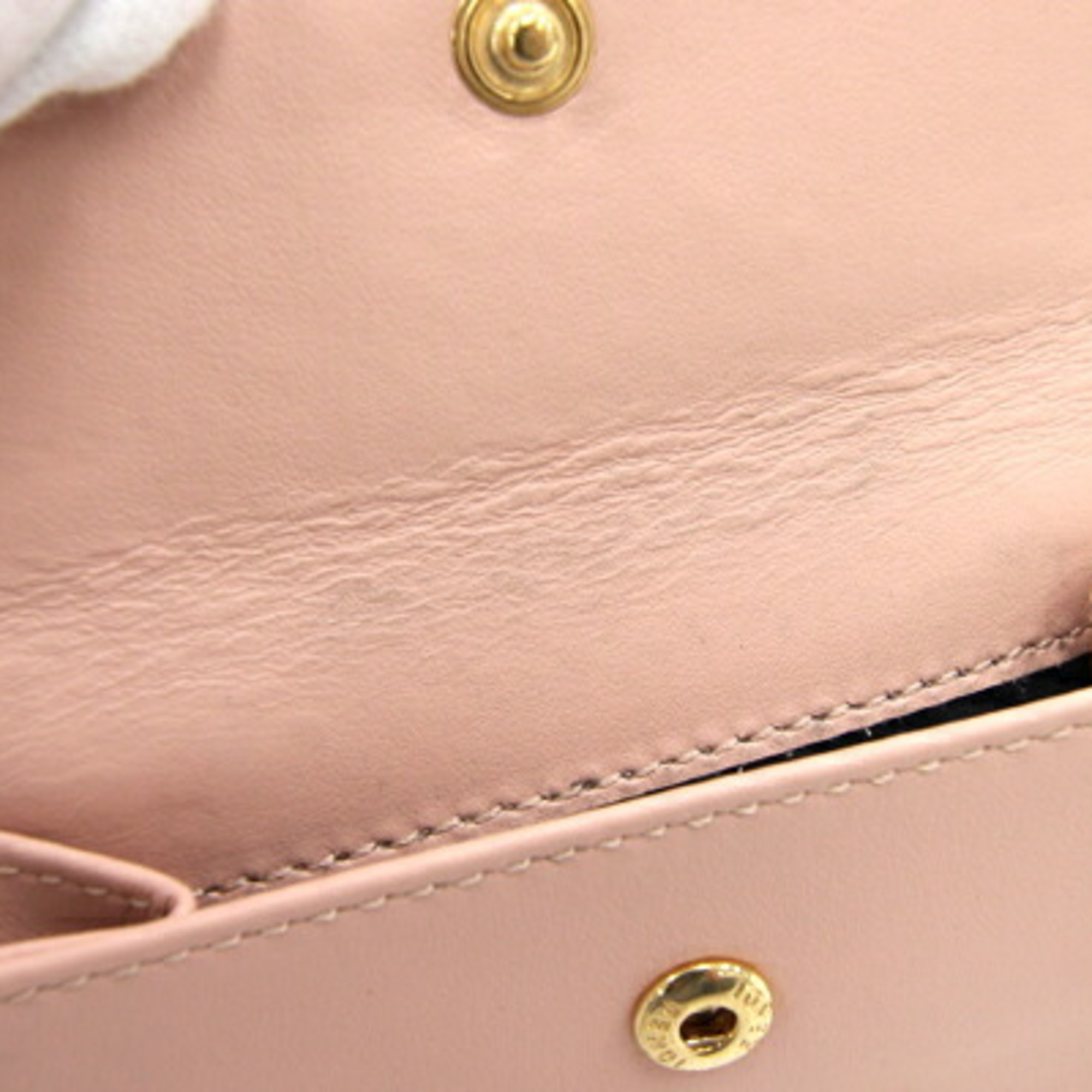 FENDI Tri-fold Wallet 8M0481 Pink Beige Leather Compact Women's