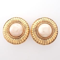 CHANEL 2405 Imitation Pearl Earrings White Gold Women's