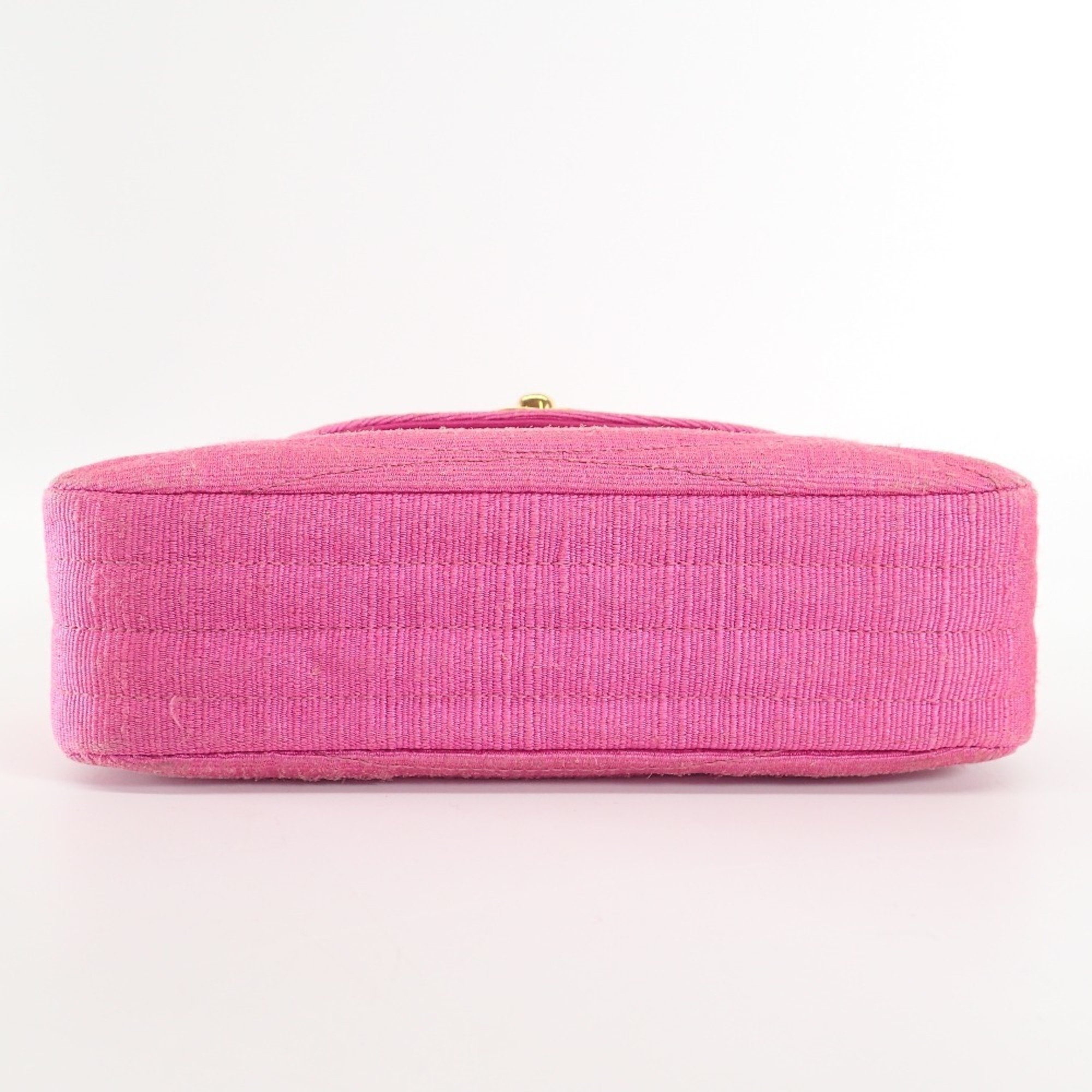 CHANEL Satin Canvas Coco Mark Matelasse Chain Bag Pouch Fuchsia Pink Women's
