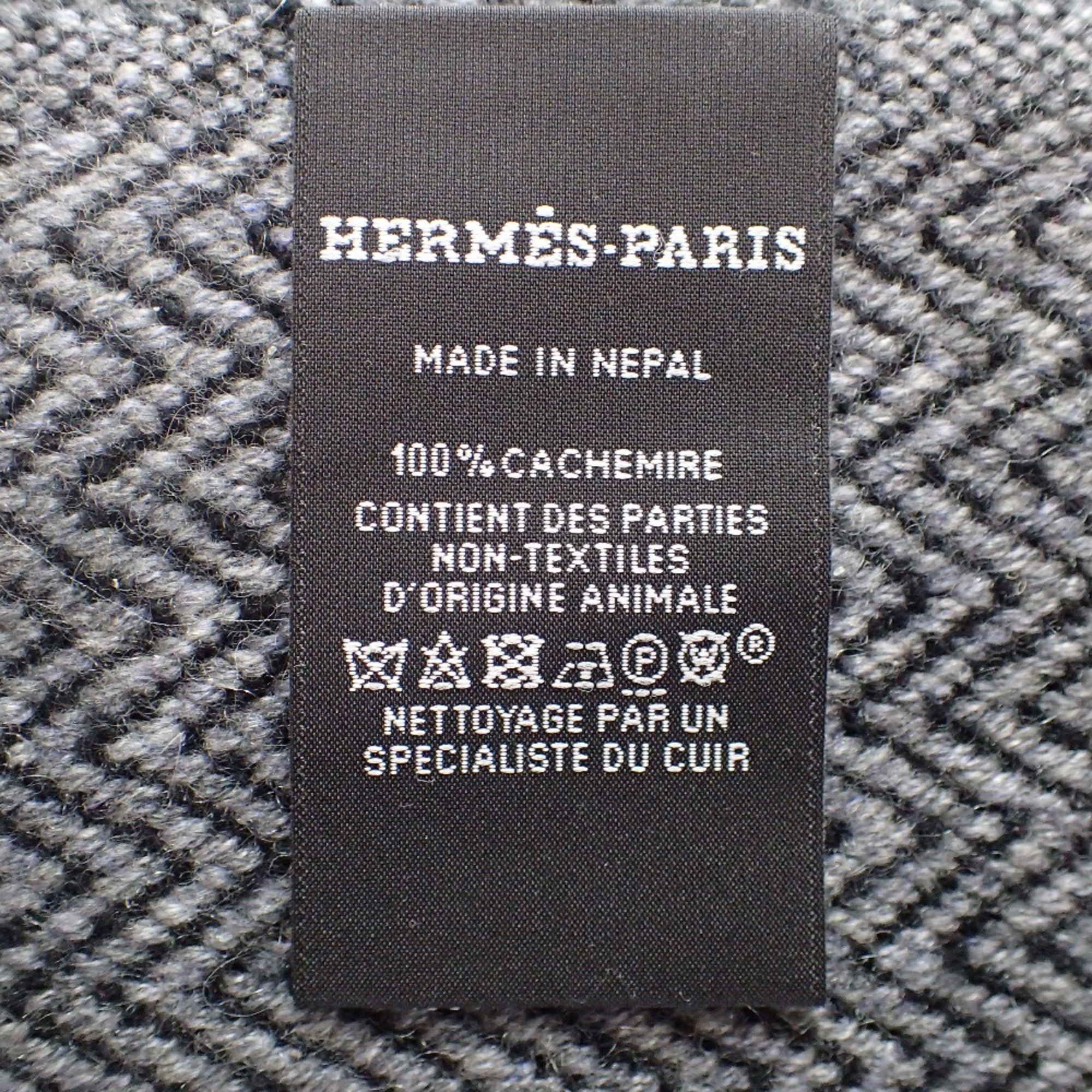 HERMES Herringbone Bicolor 100% Cashmere Scarf Black Grey