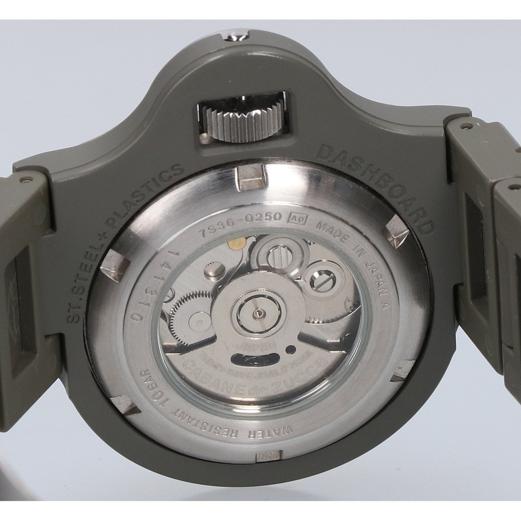SEIKO x CABANE de ZUCCA E-7S36-0250 DASHBOARD See-through back Automatic watch Silver Khaki Men's