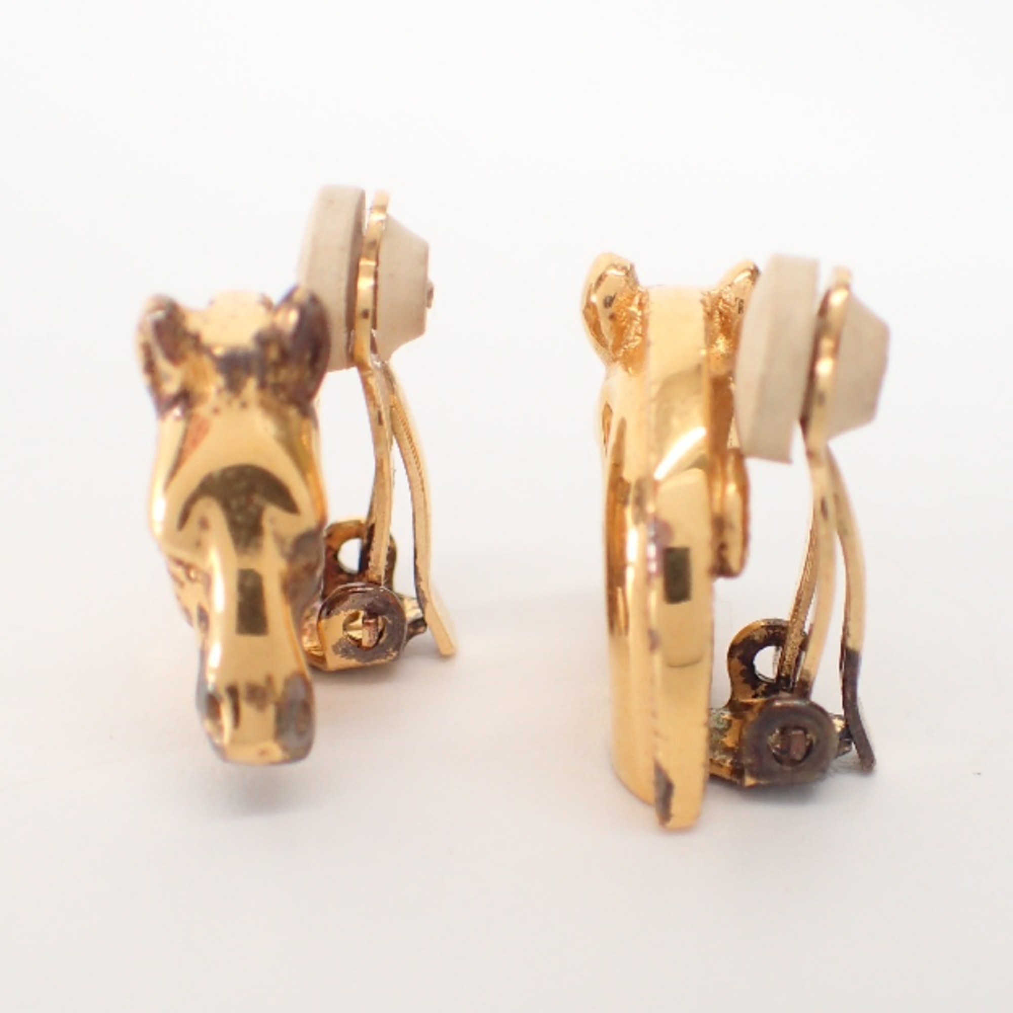 HERMES BIJOUTERIE FANTAISIE Cheval Horse Earrings Gold Women's