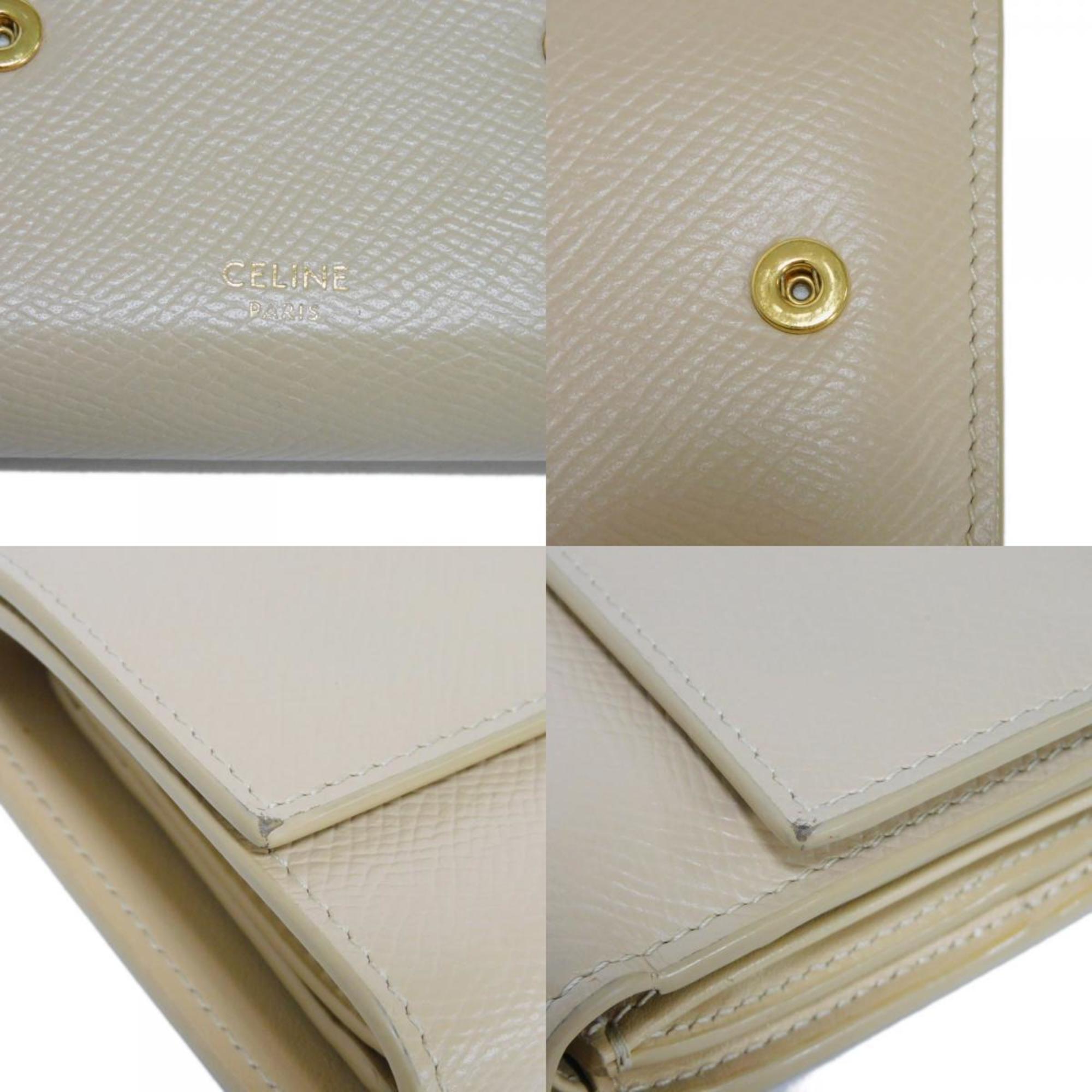 CELINE Small Trifold Wallet Foil Stamped W Compact Beige 10B57 Men's Women's Billfold