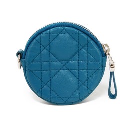 Christian Dior Dior Coin Case Caro Round Wallet Compact Cannage Calfskin Dark Blue S5092UWHC Women's