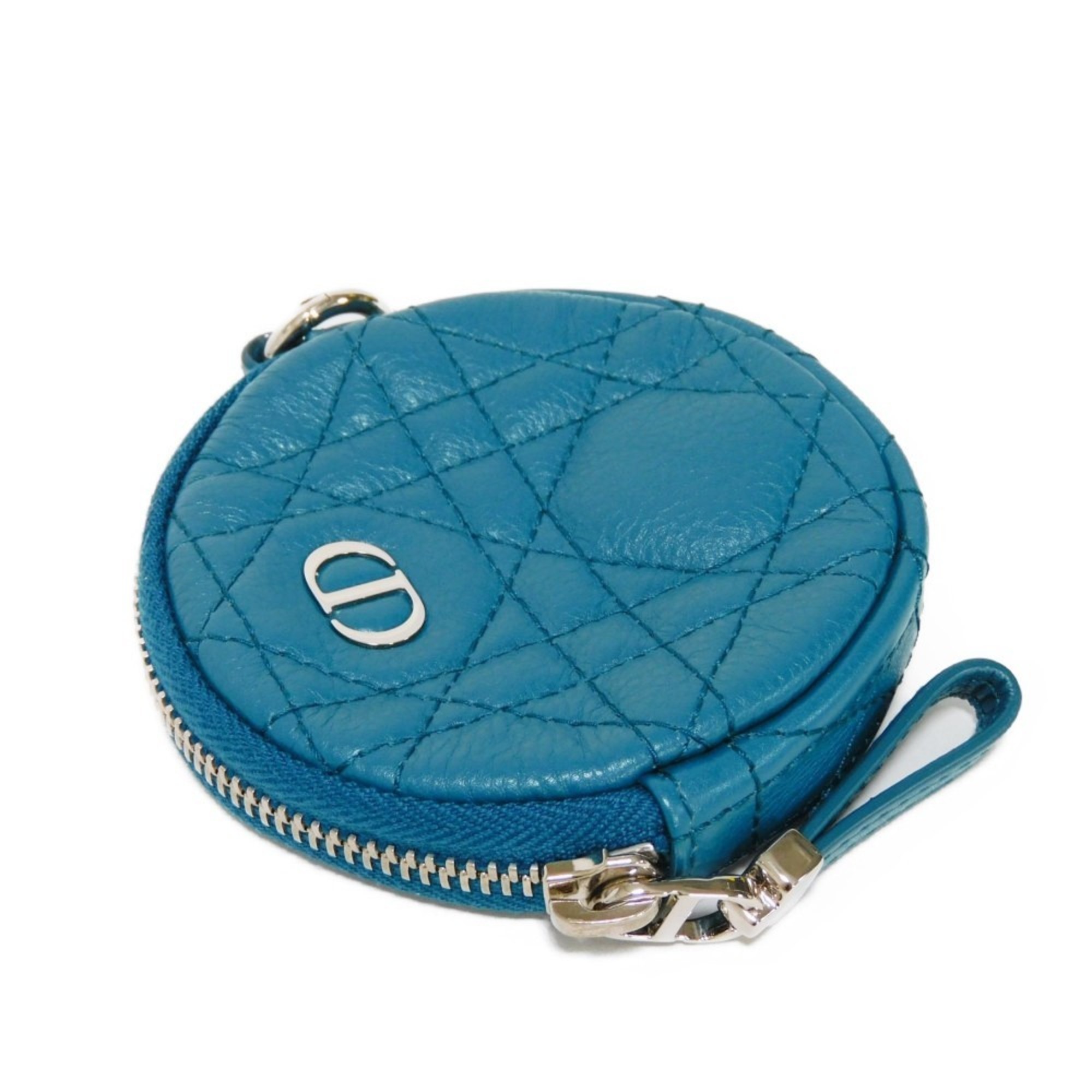 Christian Dior Dior Coin Case Caro Round Wallet Compact Cannage Calfskin Dark Blue S5092UWHC Women's