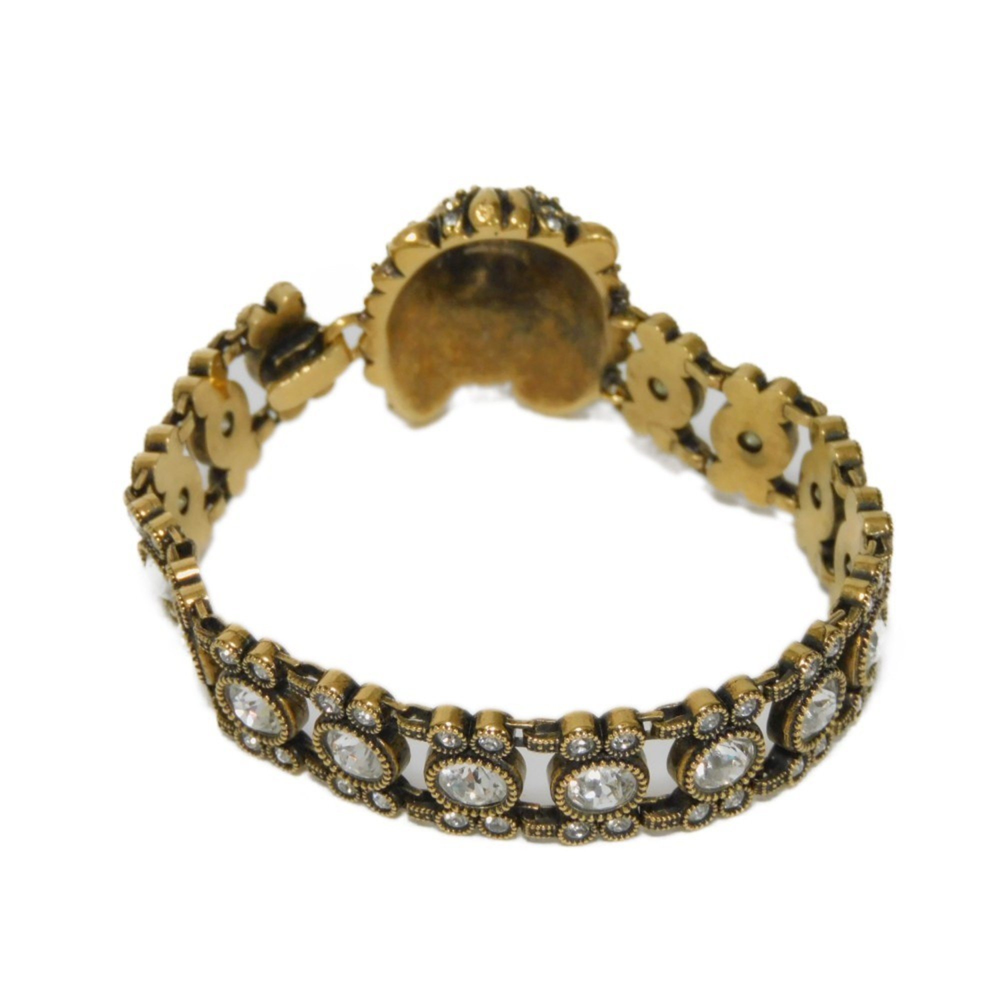 GUCCI Bracelet Crystal Lion Head L Rhinestone Gold Bangle Clear Women's