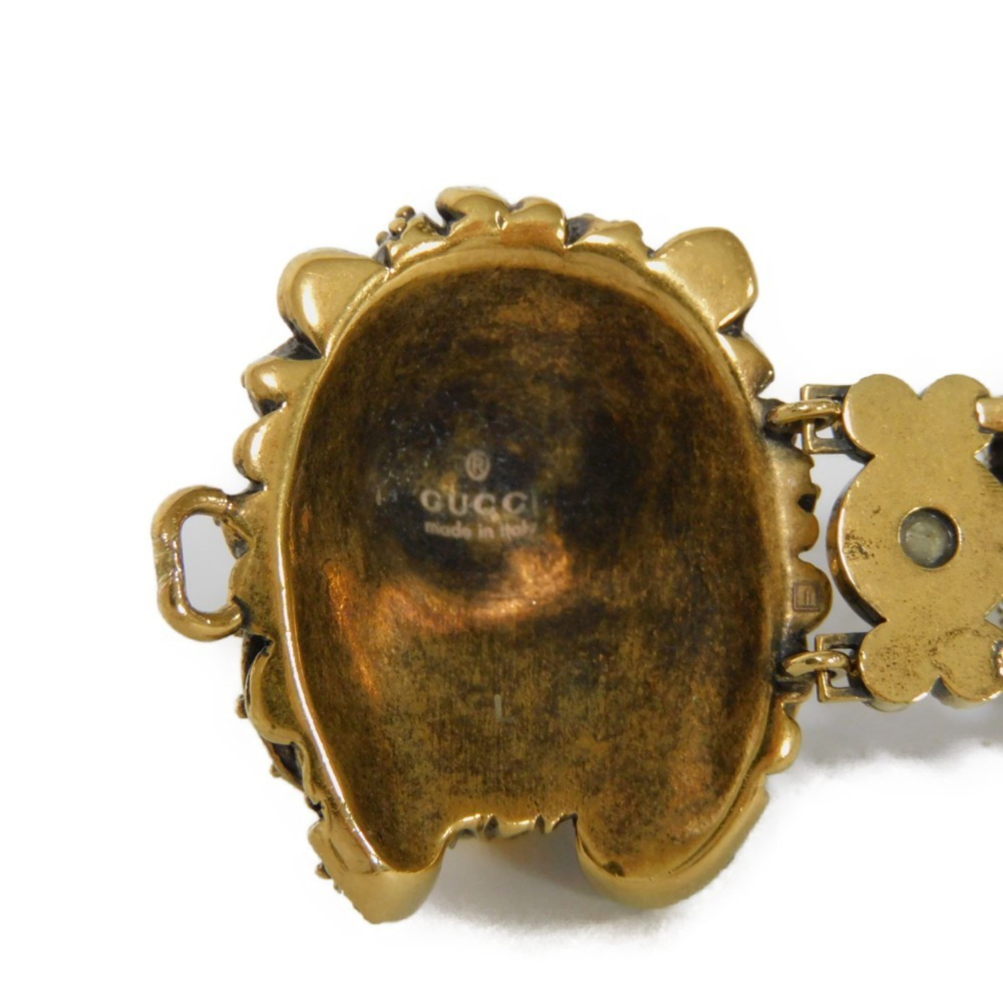 GUCCI Bracelet Crystal Lion Head L Rhinestone Gold Bangle Clear Women's