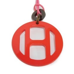 Hermes HERMES Necklace H Equipe Nautic Mark Pendant Pink Red Rope Buffalo Horn Lacquer Tropic Women's