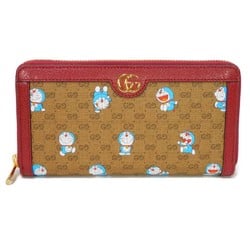 Gucci GUCCI Long Wallet Zip Around Doraemon Brown Red Round GG Supreme 647787 2TUBG 8580 Men's Women's Billfold