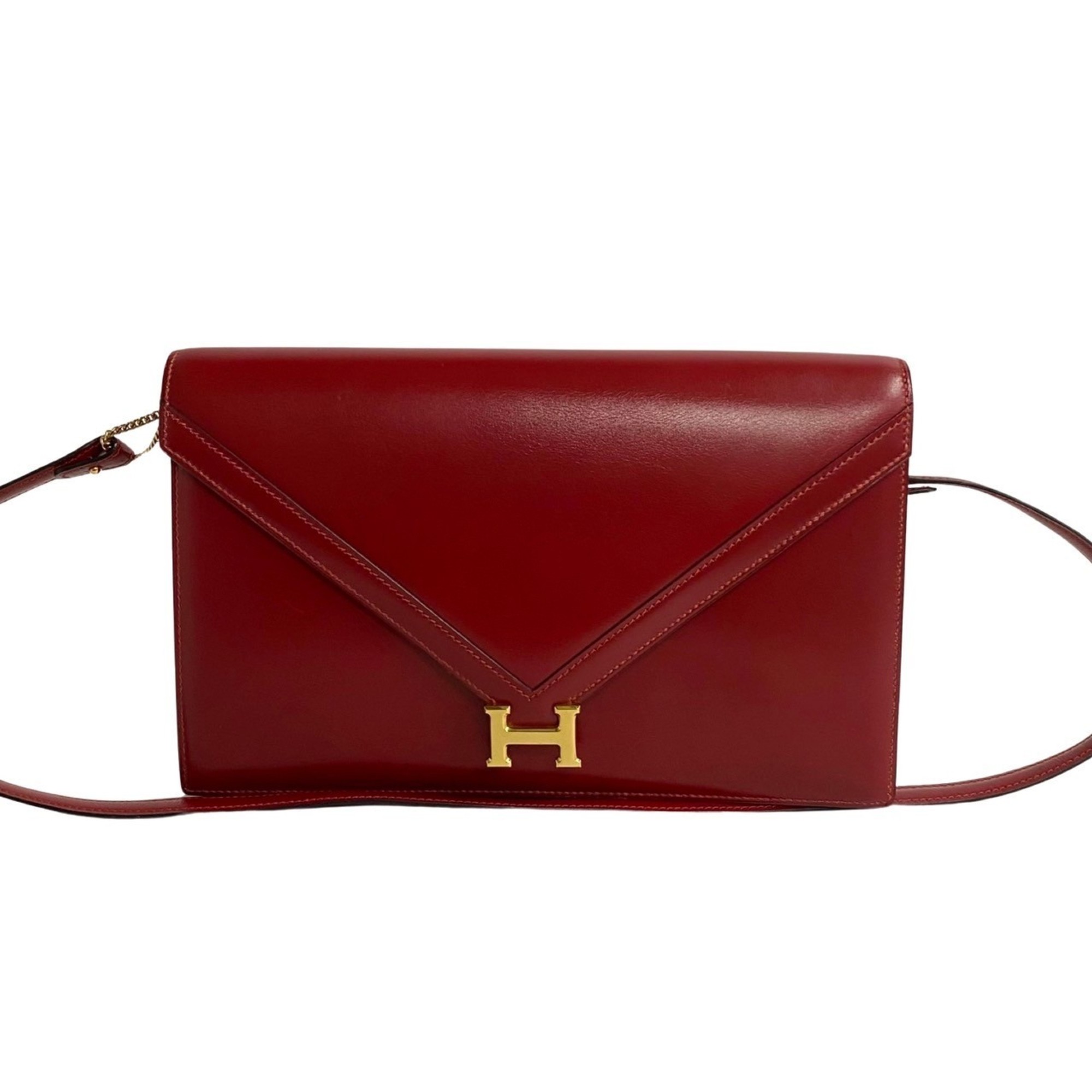HERMES ○P engraved Hermes Liddy box calf leather chain shoulder bag pochette sacoche red 86063