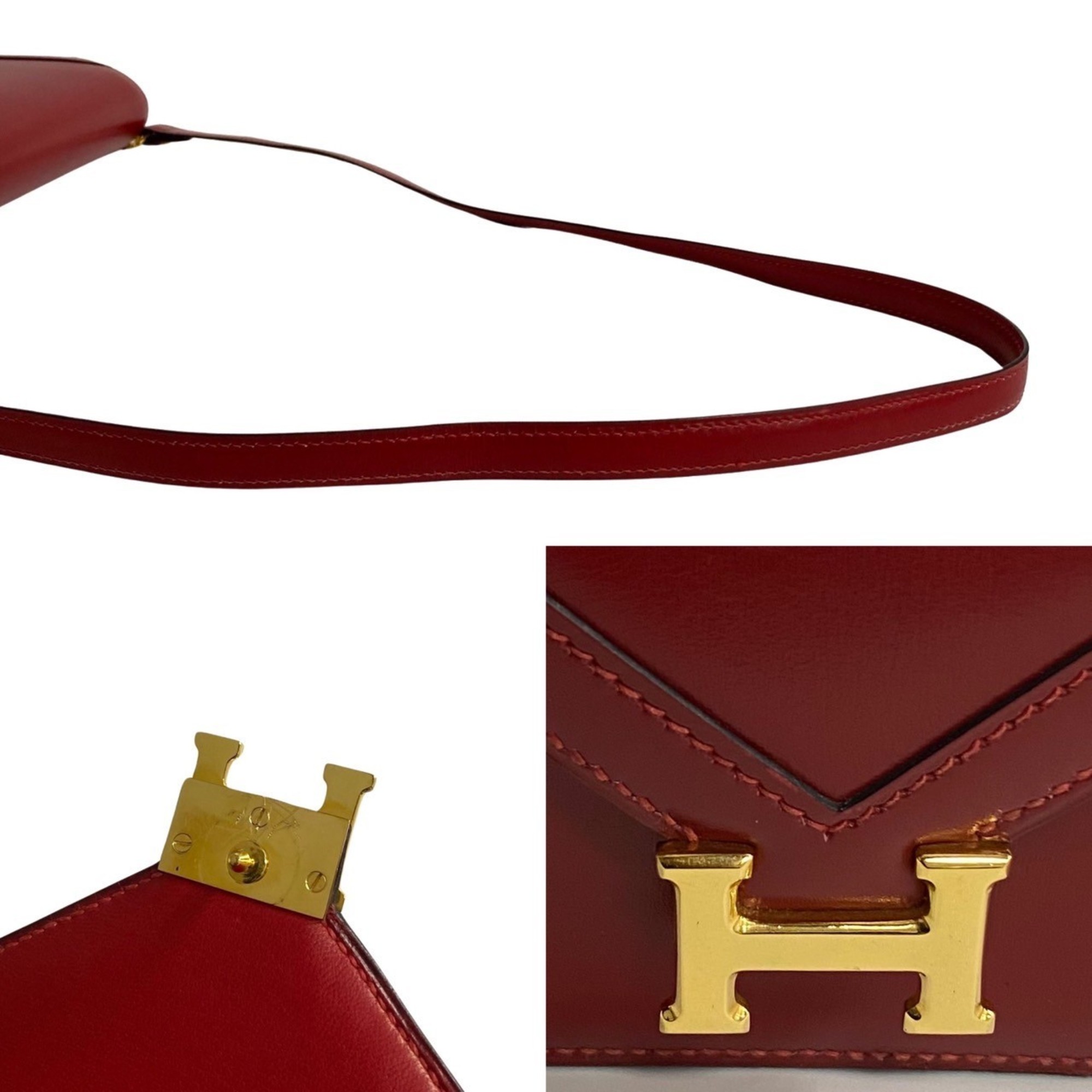 HERMES ○P engraved Hermes Liddy box calf leather chain shoulder bag pochette sacoche red 86063