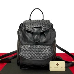 BOTTEGA VENETA Intrecciato Leather Backpack Day Bag Black 17574