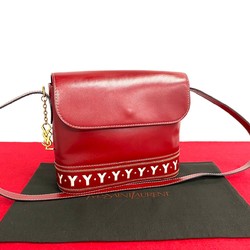 YVES SAINT LAURENT YSL Cutout Leather Shoulder Bag Pochette Red 32497