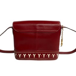 YVES SAINT LAURENT YSL Cutout Leather Shoulder Bag Pochette Red 32497