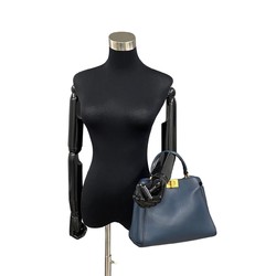 FENDI Peekaboo Iconic Essential Leather 2way Handbag Shoulder Bag Blue 00077