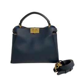FENDI Peekaboo Iconic Essential Leather 2way Handbag Shoulder Bag Blue 00077