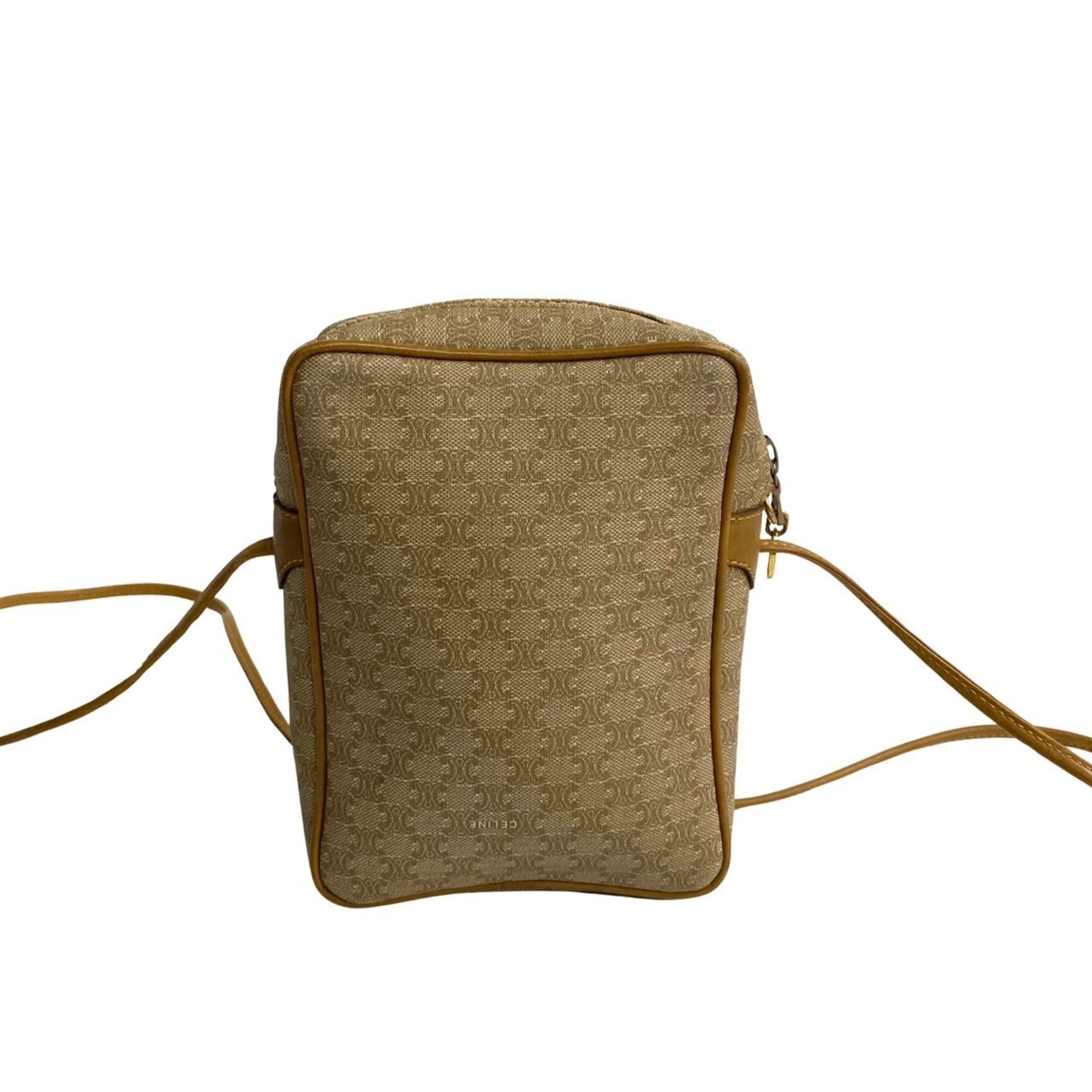 CELINE Macadam Blason Leather Shoulder Bag Pochette Brown Beige 70078