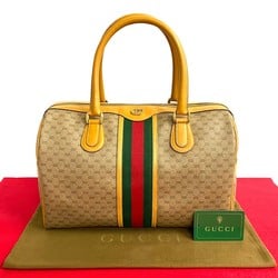 GUCCI Old Gucci Sherry Line Micro GG Leather Handbag Boston Bag Brown 27797