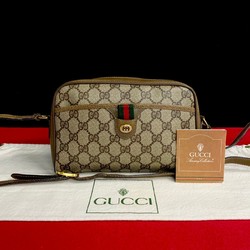 GUCCI Old Gucci Sherry Line GG Monogram Leather Shoulder Bag Brown 27600