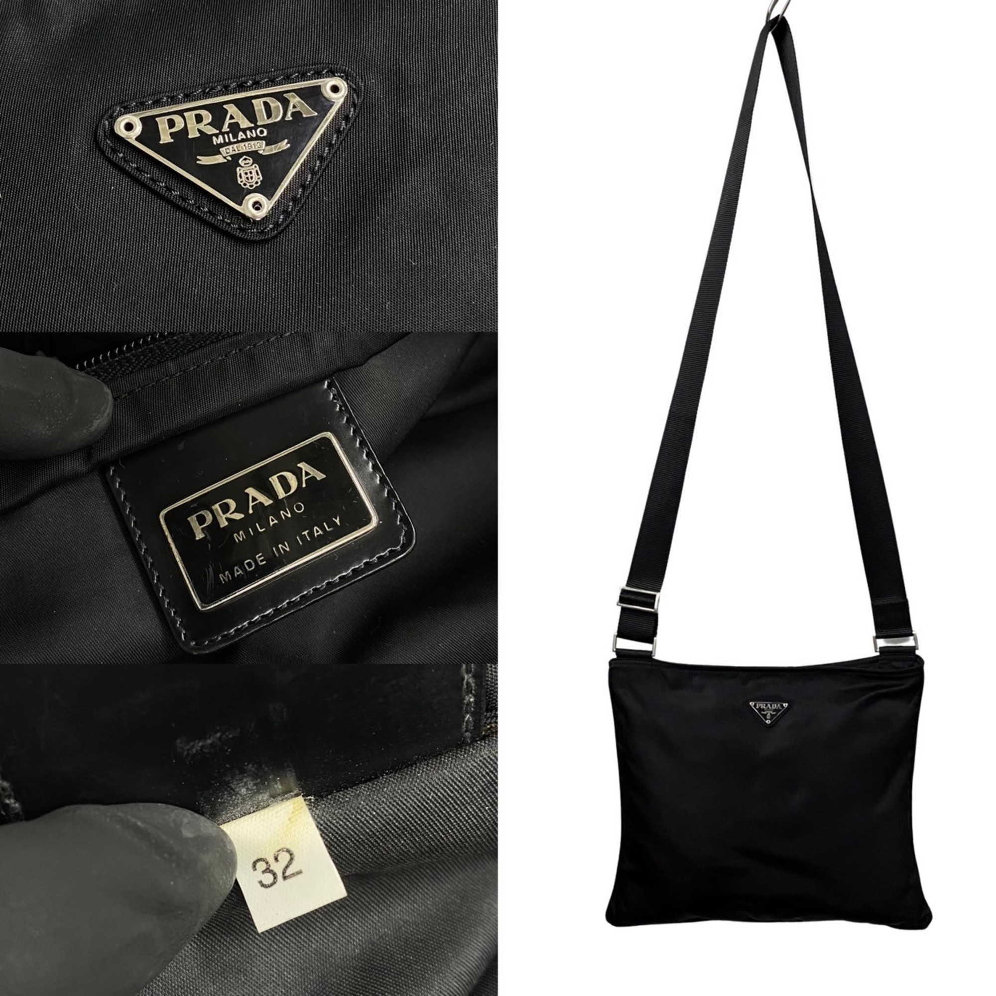 PRADA Prada Triangle metal fittings Nylon Leather Shoulder bag Pochette Sacoche Black 34324