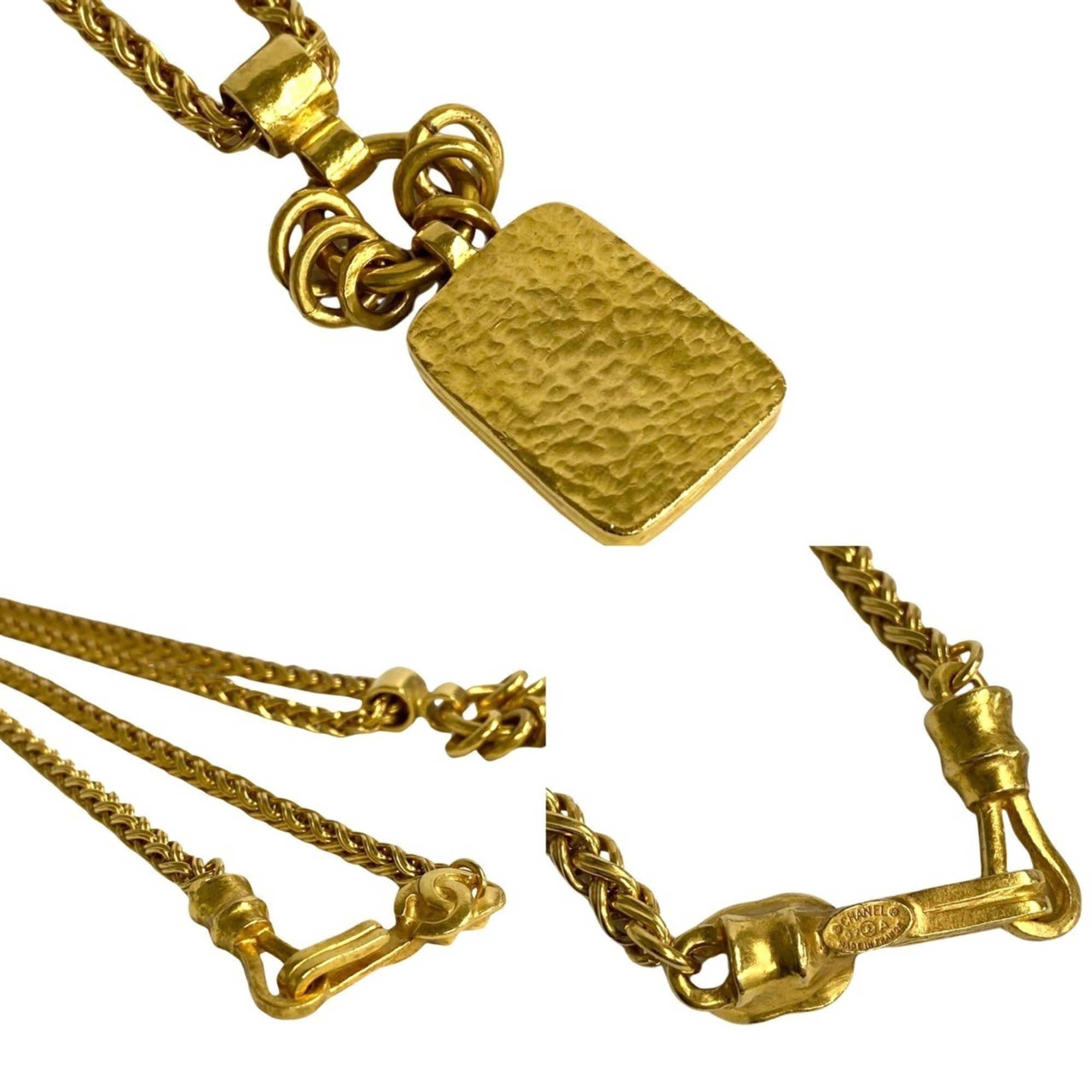 CHANEL Chanel 97A Engraved Coco Mark Wood Necklace Pendant Gold 32739