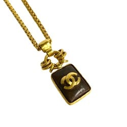 CHANEL Chanel 97A Engraved Coco Mark Wood Necklace Pendant Gold 32739