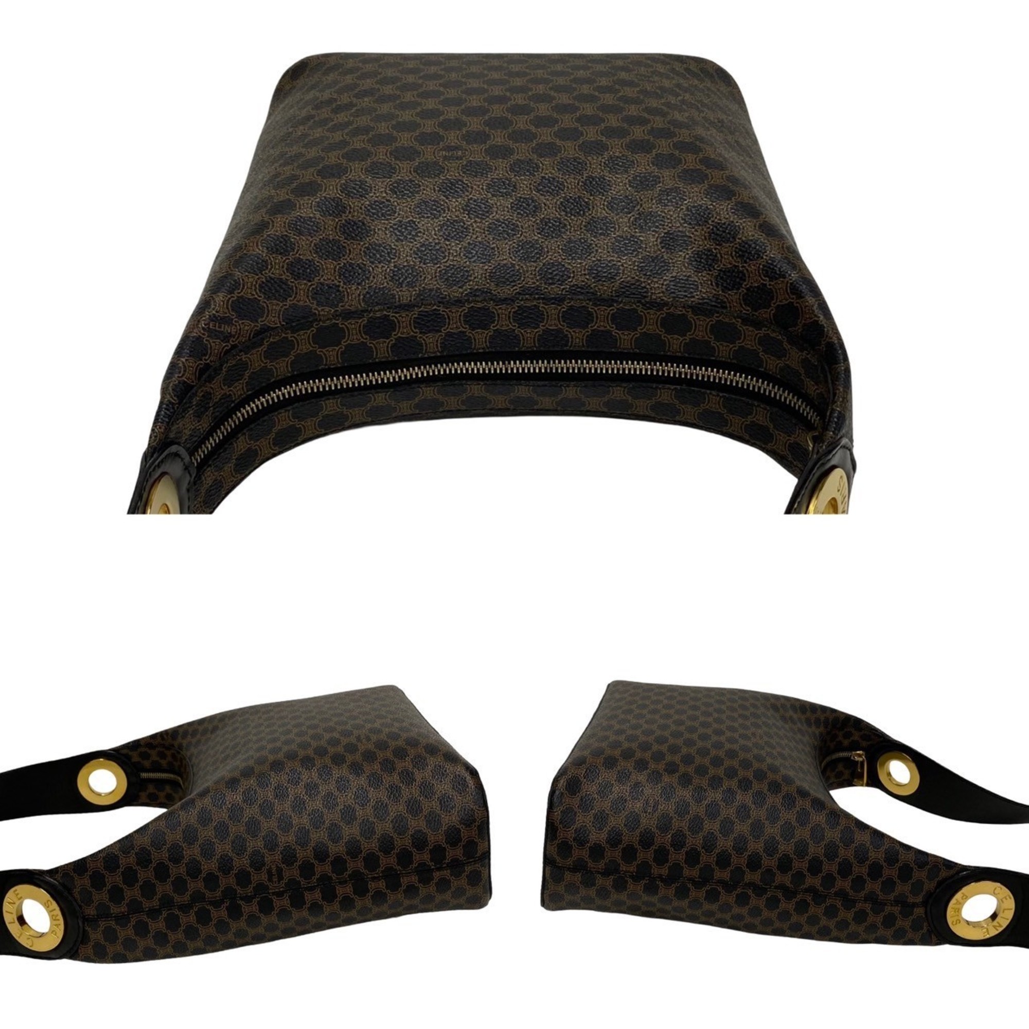 CELINE Macadam Blason Triomphe Pattern Circle Metal Fittings Leather Shoulder Bag Pochette Black 24335
