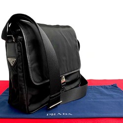 PRADA Prada Triangle metal fittings Nylon Leather Shoulder bag Pochette Sacoche Black 00434