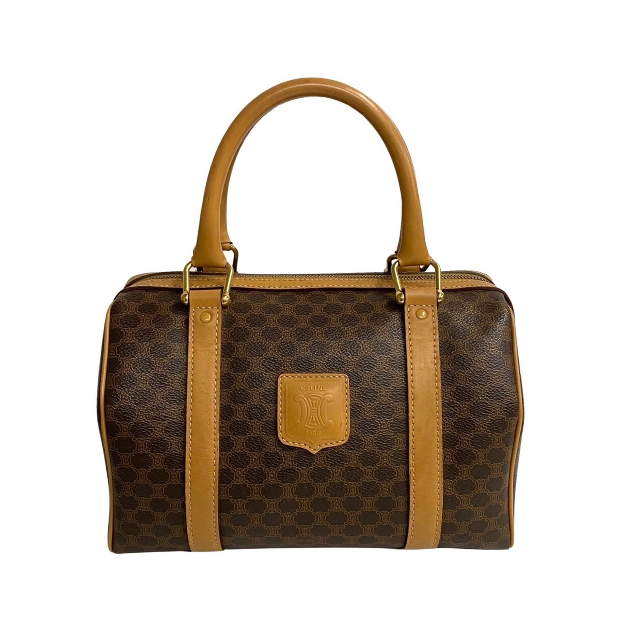 CELINE Macadam Blason Triomphe Leather Handbag Boston Bag Brown 35100