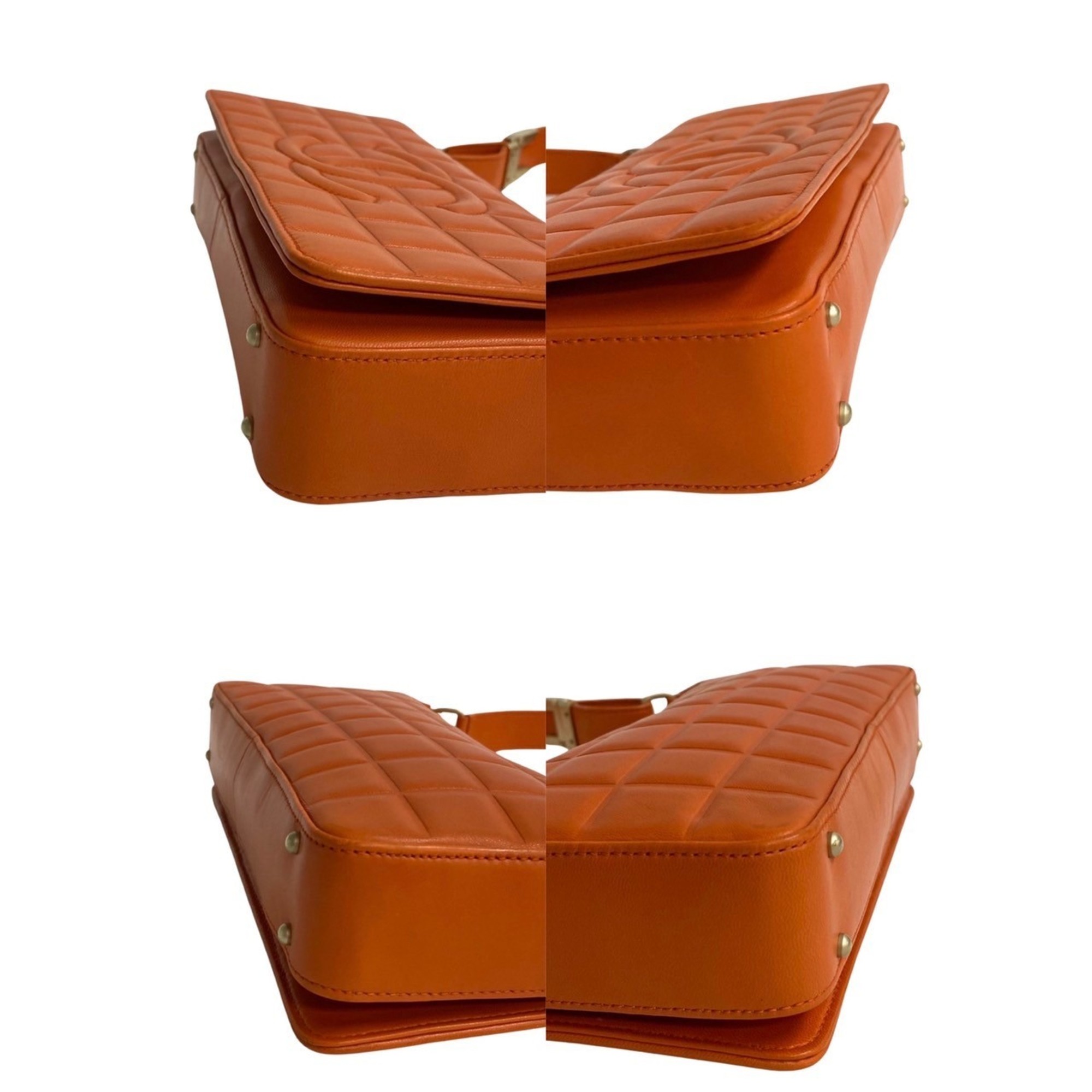 CHANEL Chocolate Bar Leather Handbag One Semi Shoulder Bag Orange 6kmk521-2