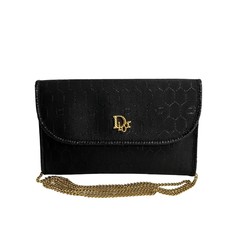 Christian Dior Honeycomb Metal Fittings Nylon Leather Chain Shoulder Bag Sacoche Black 19755