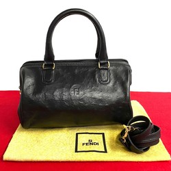 FENDI FF hardware leather 2way handbag Boston bag shoulder black 72443