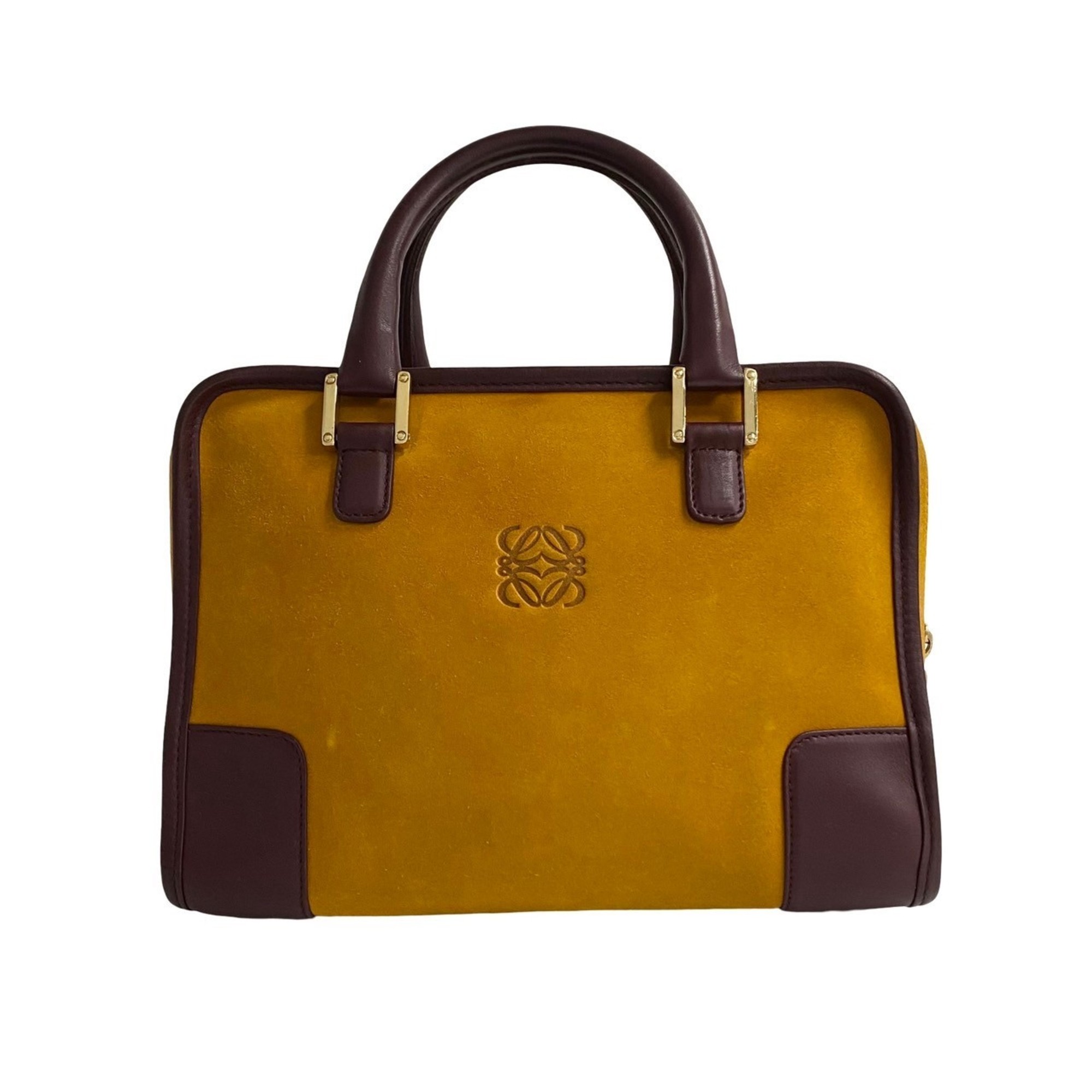 LOEWE Amazona 28 Anagram Suede Leather Boston Bag Handbag Mustard Yellow 29280