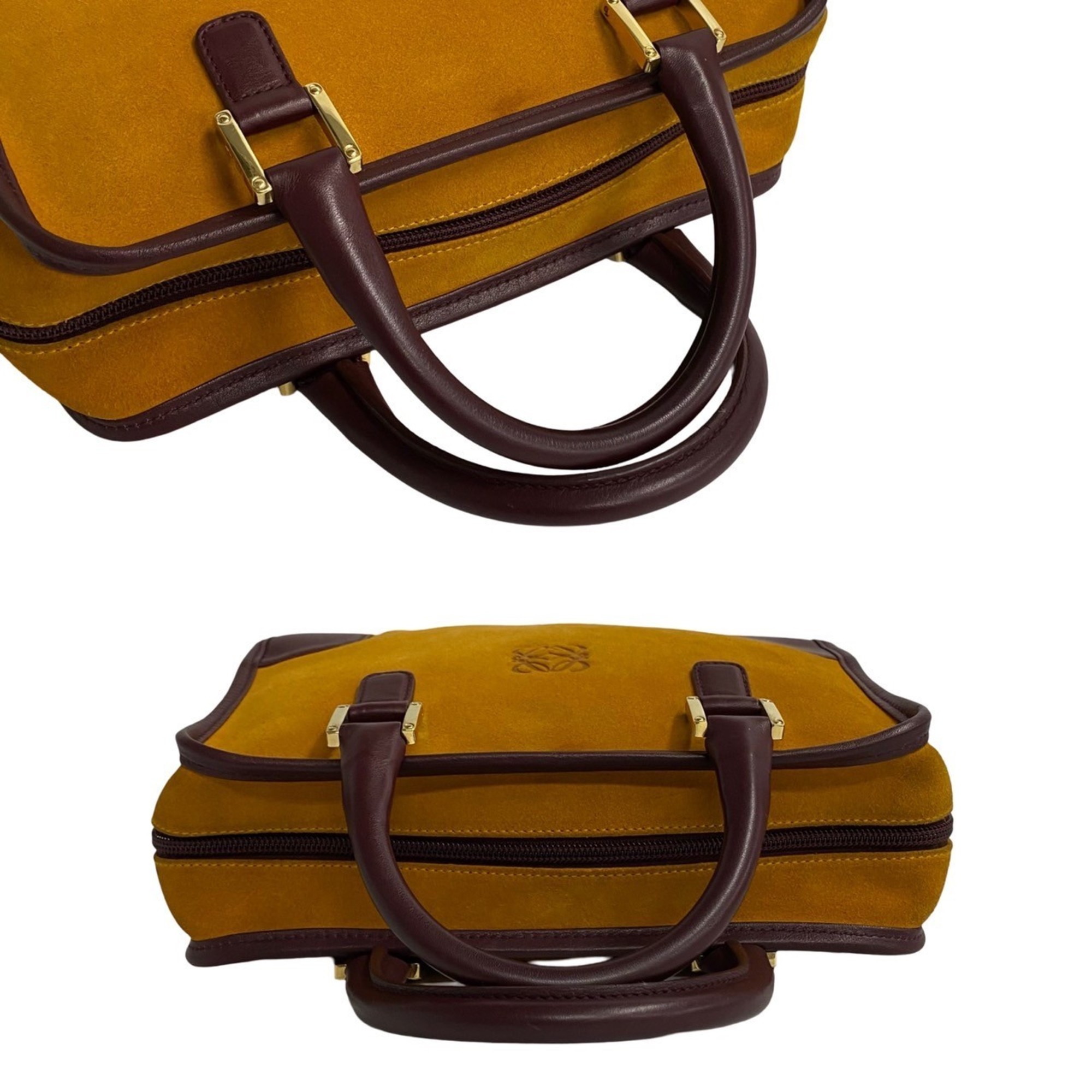 LOEWE Amazona 28 Anagram Suede Leather Boston Bag Handbag Mustard Yellow 29280