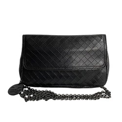 BOTTEGA VENETA Intrecciato Leather Chain Shoulder Bag Crossbody Black 10145