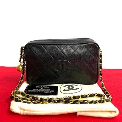 CHANEL Chanel Matelasse Coco Mark Matte Caviar Skin Chain Shoulder Bag Black 02851