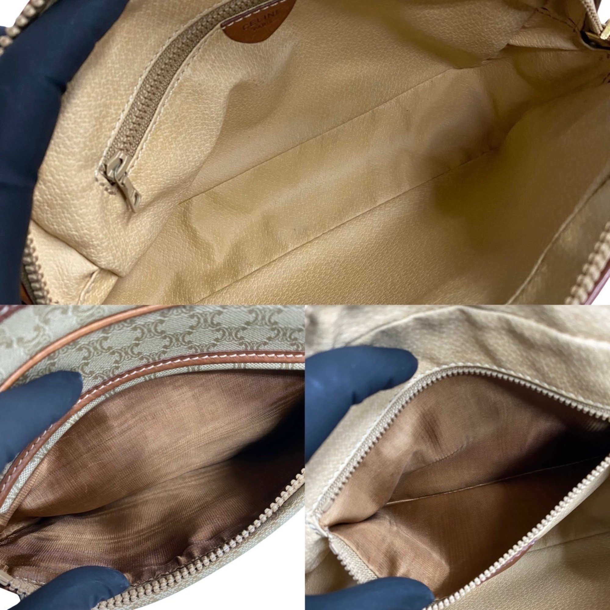 CELINE Macadam Blason Triomphe Pattern Leather Shoulder Bag Pochette Brown 24515