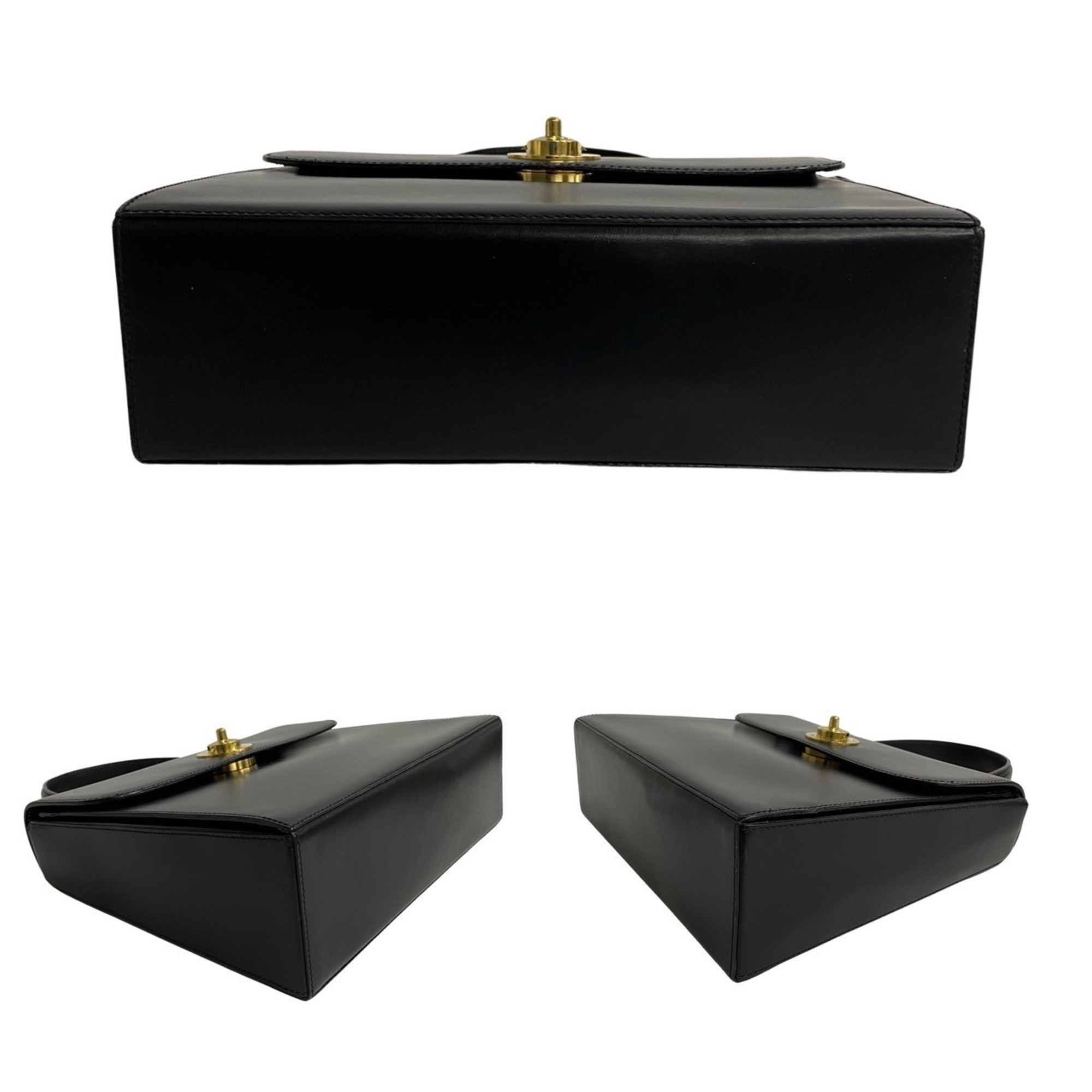 CELINE Circle Star Hardware Calf Leather Handbag Tote Bag Black 30994