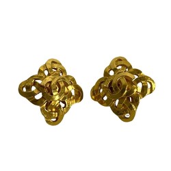 CHANEL 97P Coco Mark Diamond Earrings for Women Gold 23884