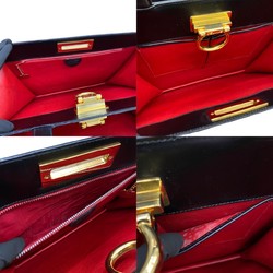CELINE Calf leather handbag, one shoulder bag, black, red upholstery, 23418