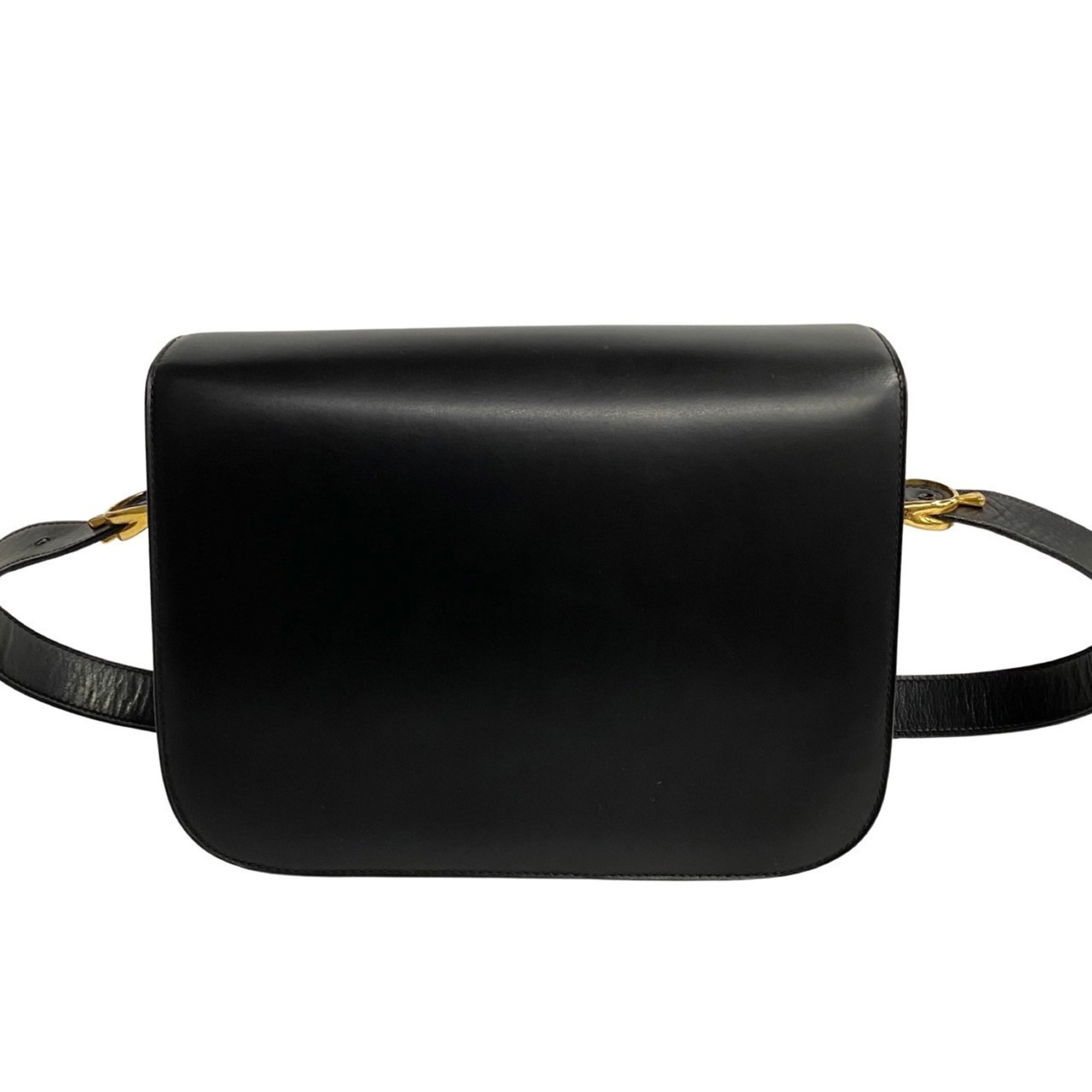 CELINE Horse Carriage Calf Leather Shoulder Bag Sacoche Black 81065