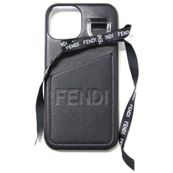 FENDI smartphone case iPhone 14 cover 23 black ribbon embossed leather