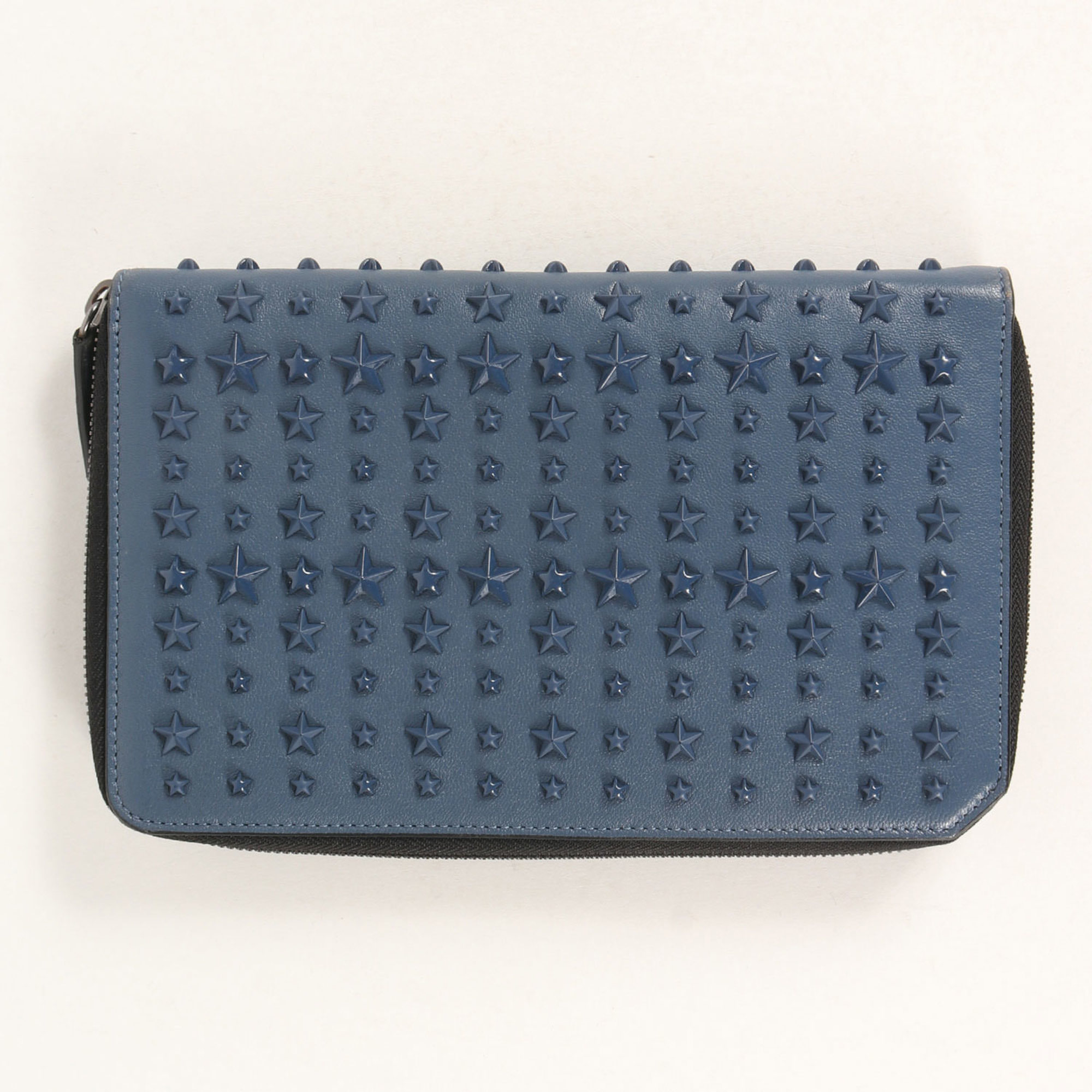 JIMMY CHOO Star Stud Leather Case Wallet/Long Wallet Organizer Pass Card Blue