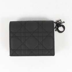 Christian Dior Charm Ultra Matte Leather Ganage Wallet Lady Gardenia Bi-fold Black