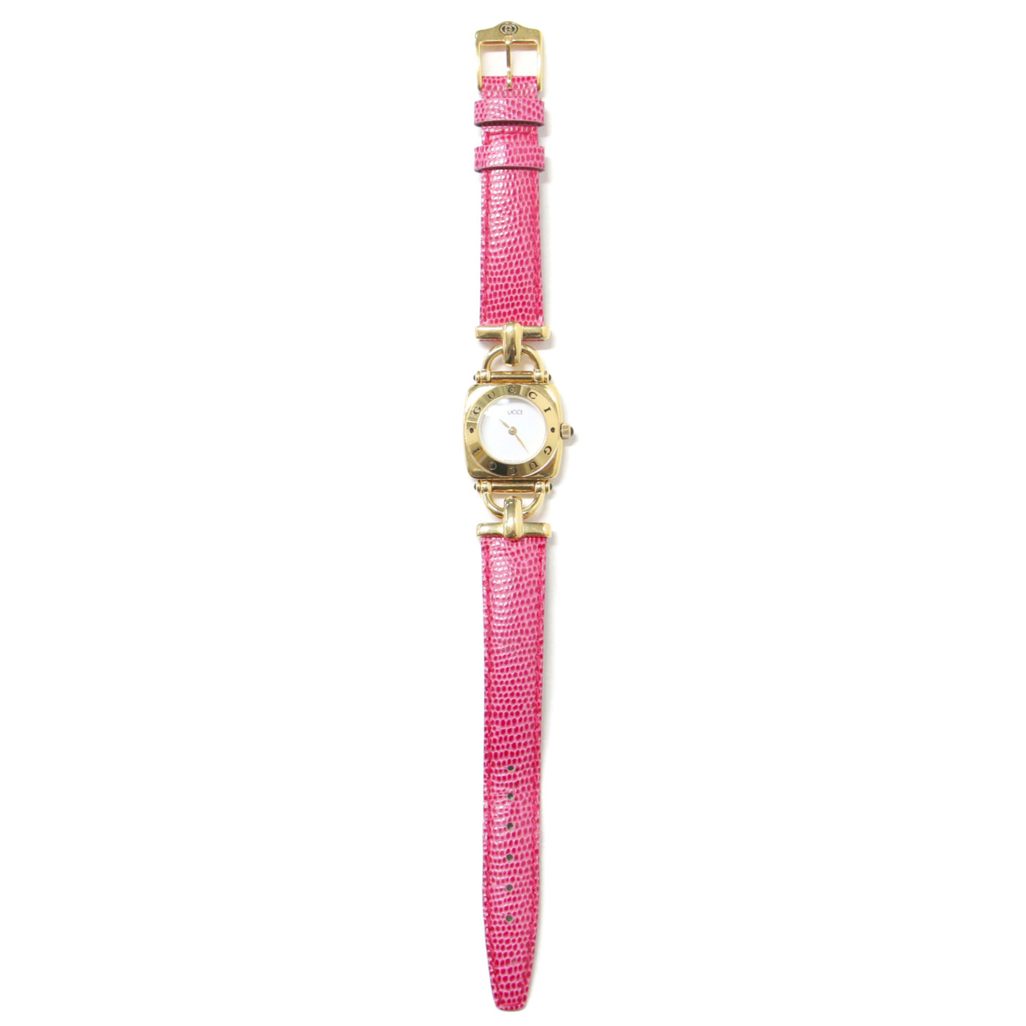 GUCCI Gucci Watch Gold Pink Quartz 6300L VINTAGE Leather Belt Embossed Analog